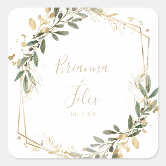 幾何学的金ゴールド結婚の封筒用シール スクエアシール (正面)