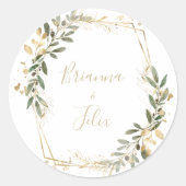 幾何学的金ゴールド結婚の封筒用シール ラウンドシール (正面)