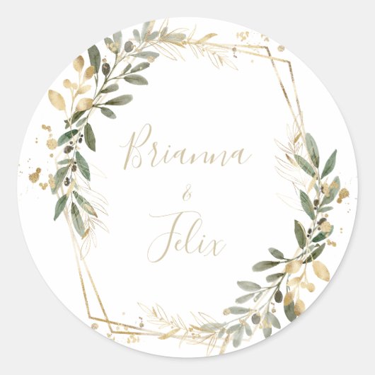 幾何学的金ゴールド結婚の封筒用シール ラウンドシール (正面)