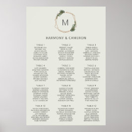 幾何学的金ゴールド結婚の緑の座席表 ポスター