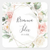 幾何学的金ゴールド結婚の葉の封筒用シール スクエアシール (正面)