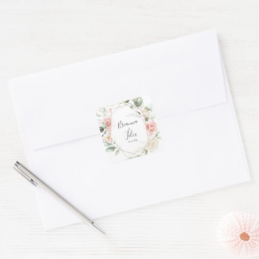 幾何学的金ゴールド結婚の葉の封筒用シール スクエアシール (封筒)