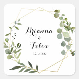 幾何学的金ゴールド結婚熱帯封筒用シール スクエアシール
