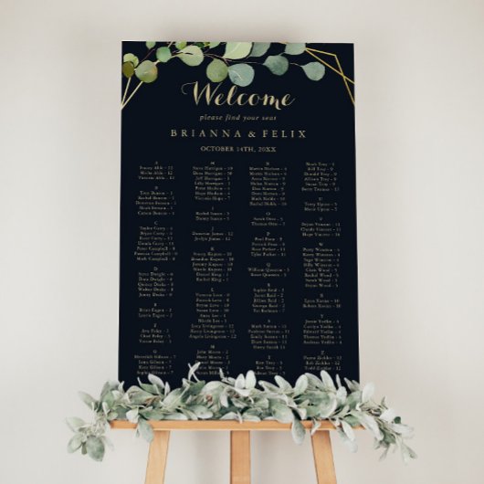 幾何学的金ゴールド緑のアルファベット順の座席表 ポスター