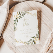 幾何学的金ゴールド緑の秋日付の保存 ポストカード