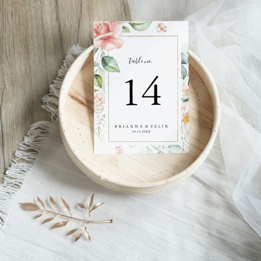 幾何学的金ゴールド緑の葉のフローラ テーブルナンバー