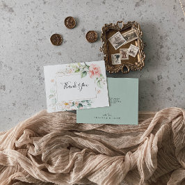 幾何学的金ゴールド緑の葉フローラフラット結婚ズ サンキューカード