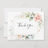 幾何学的金ゴールド緑の葉フローラフラット結婚ズ サンキューカード (正面)