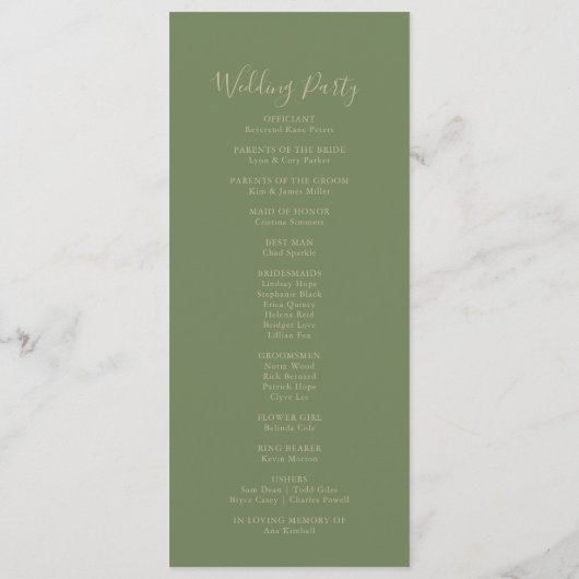 幾何学的金ゴールド緑化秋の結婚式プログラム プログラム (裏面)