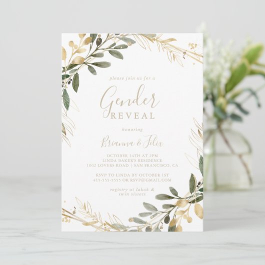 幾何学的金ゴールド緑化秋性発現パーティー 招待状 (スタンド正面)