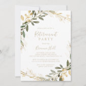 幾何学的金ゴールド緑化秋退職パーティー 招待状 (正面)