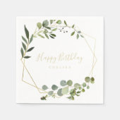幾何学的金ゴールド緑色書道ハッピーバースデー スタンダードカクテルナプキン (正面)