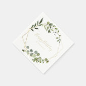 幾何学的金ゴールド緑色書道ハッピーバースデー スタンダードカクテルナプキン (角)