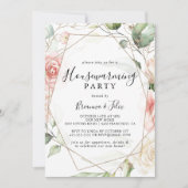 幾何学的金ゴールド緑葉引っ越し祝いパーティーパーティー 招待状 (正面)