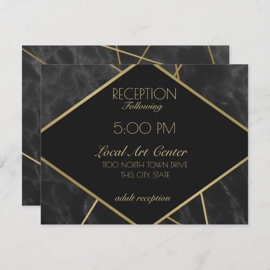 幾何学的金ゴールド線と大理石披露宴 エンクロージャーカード (正面/裏面)
