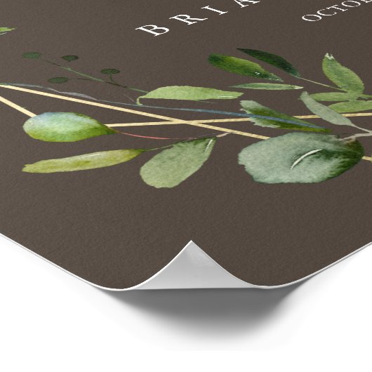 幾何学的金ゴールド茶色の結婚緑の歓迎サイン ポスター (角)