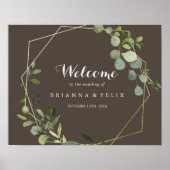 幾何学的金ゴールド茶色の結婚緑の歓迎サイン ポスター (正面)