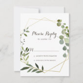 幾何学的金ゴールド茶色の緑の書道RSVP 出欠カード (正面)