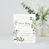 幾何学的金ゴールド茶色の緑の書道RSVP 出欠カード (スタンド正面)