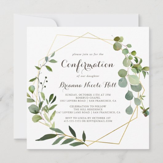 幾何学的金ゴールド茶色の緑の確認 招待状 (正面)