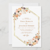 幾何学的金ゴールド赤面秋フローラ結婚アストーン 招待状 (正面)