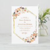 幾何学的金ゴールド赤面秋フローラ結婚アストーン 招待状 (スタンド正面)
