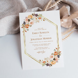 幾何学的金ゴールド赤面秋フローラ結婚アストーン 招待状