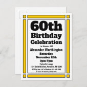 幾何学的金ゴールド60番目の誕生日招待状はがき インビテーションポストカード (正面/裏面)