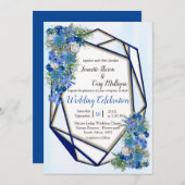 幾何学的金ゴールド – ネイビーフレームとコーン花 招待状 (正面/裏面)