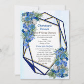 幾何学的金ゴールド – ネイビーブルーフラワーカップルのシャワー 招待状 (正面)