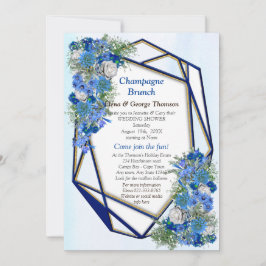 幾何学的金ゴールド – ネイビーブルーフラワーカップルのシャワー 招待状