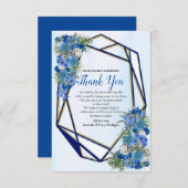 幾何学的金ゴールド – ネイビー&ブルーフラワーサンキューカード 出欠カード (正面/裏面)