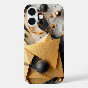 幾何学的金ゴールド&ブラックエレガンス iPhone 16ケース
