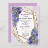 幾何学的金ゴールド&ラベンダーフラワーカップルのシャワー 招待状 (正面/裏面)