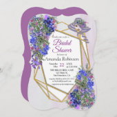幾何学的金ゴールド&ラベンダーフラワーズブライダルシャワー 招待状 (正面/裏面)