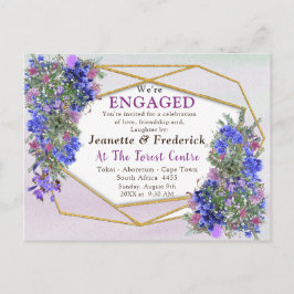 幾何学的金ゴールド&ラベンダーフラワーズ婚約 インビテーションポストカード