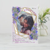 幾何学的金ゴールド&ラベンダーフラワーズ婚約 招待状 (スタンド正面)