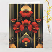 幾何学的金ゴールド&レッドデコカード カード (黄色い花)