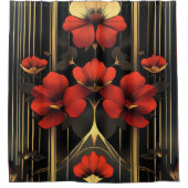 幾何学的金ゴールド&レッドフローラデコ シャワーカーテン (正面)