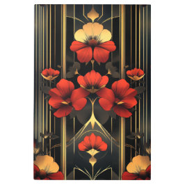 幾何学的金ゴールド&レッドフローラデコ メタルプリント