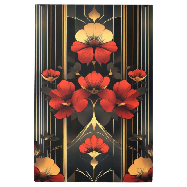 幾何学的金ゴールド&レッドフローラデコ メタルプリント (正面)