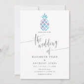 幾何学的銀河系パイナップル熱帯ビーチ結婚式 招待状 (正面)