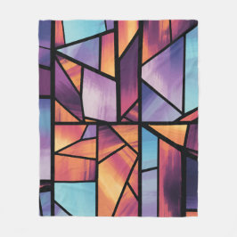 幾何学的鮮やかステンドグラス美術 フリースブランケット