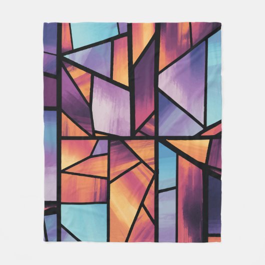 幾何学的鮮やかステンドグラス美術 フリースブランケット (正面)