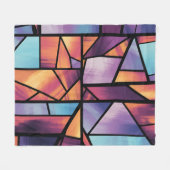 幾何学的鮮やかステンドグラス美術 フリースブランケット (正面(横))