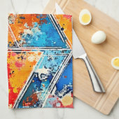 幾何学的鮮やかスプラッシュアート キッチンタオル (四つ折り)