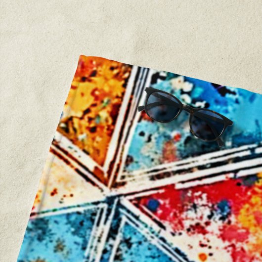 幾何学的鮮やかスプラッシュアート ビーチタオル (インサイチュ)