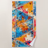 幾何学的鮮やかスプラッシュアート ビーチタオル (正面)