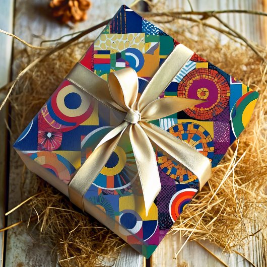 幾何学的鮮やかパッチワークのアフリカ系アメリカ人ギフト ラッピングペーパー