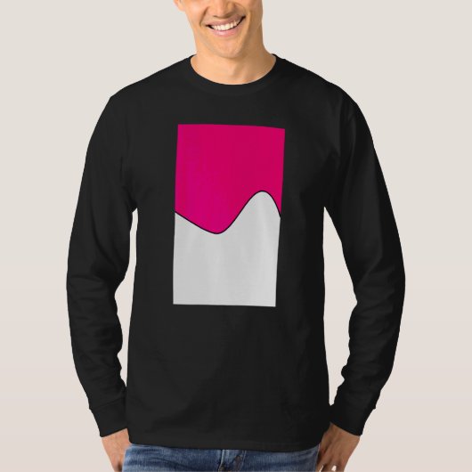 幾何学的2トーン波パターン明るいピンクとWh Tシャツ (正面)